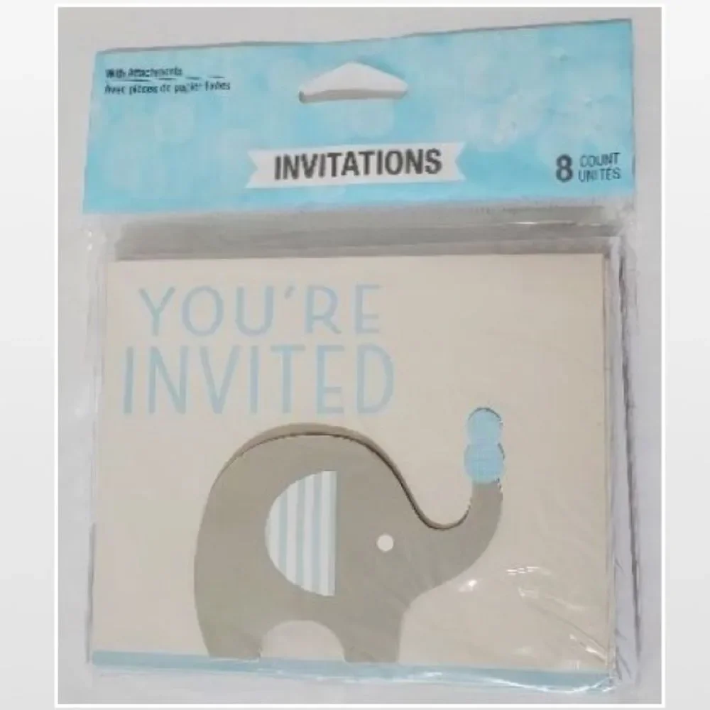 New Kid Blue Elephant Invitations Home